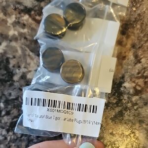 Blue Tiger Eye Stone Ear Lobe Plugs — Pair